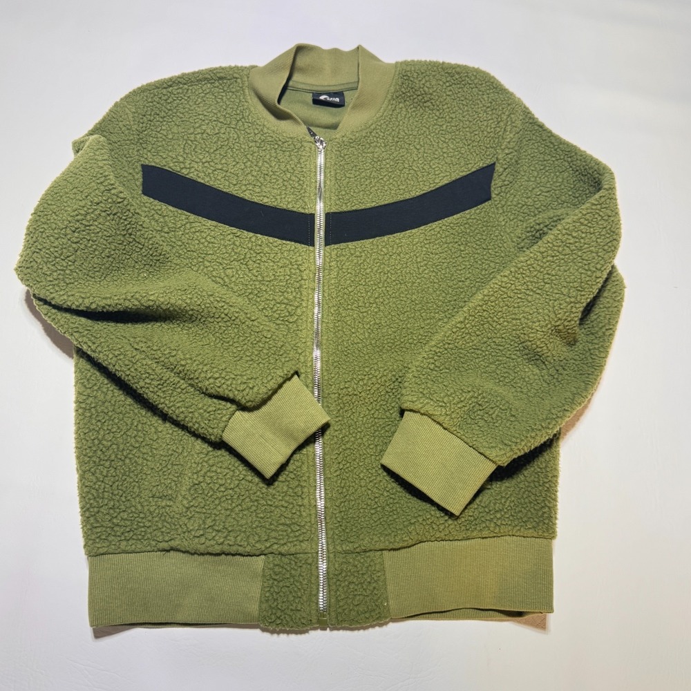 Zyia Active Sherpa Bomber Jacket Womens Small Olive Green Fleece Gorpcore Teddy